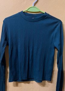 Teal Ribbed Mock Neck Long Sleeve Top