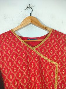 Red With Gold Floral Print Kurtas (Women's)