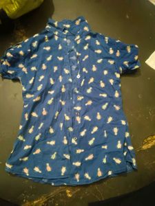 Men's and women's both Blue Penguin Print Shirt