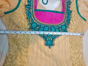 Elegant Embroidered biege golden Anarkali Kurta