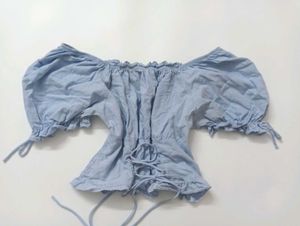 Light Blue Puff Sleeve Square Neck Top