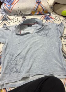 Light Blue Velour Zip-Up Top
