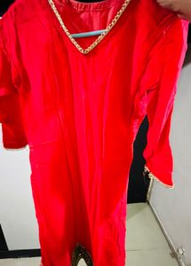 Vibrant Red Kurta with Golden Trim