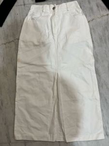 White Denim Midi Skirt