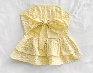 Yellow Floral Strapless Ruffle Top