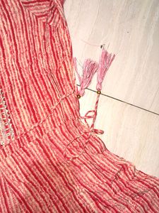 Red Striped Embroidered Kurta 30 to 36
