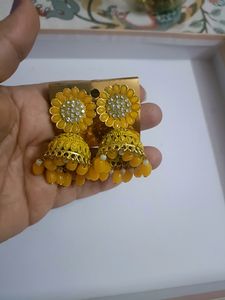 New Beautiful Yellow Party Wear Jhumkas
