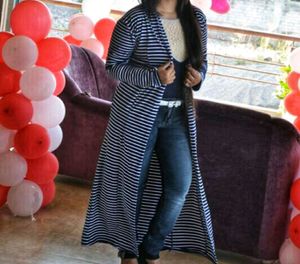 Blue &amp; white striped long jacket
