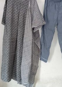 Gray Printed Kurti Set