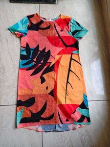Vibrant Leaf Print A-Line Dress