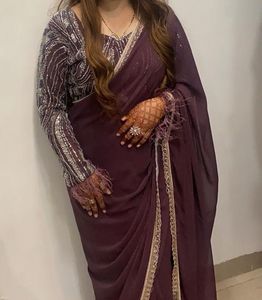 Embellished Saree with Feather Accents
