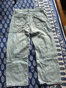 uniqlo Light Wash Distressed Wide Leg Jeans