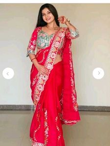 Embroidered Red Silk Saree