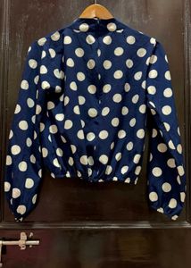 Chic Navy Polka Dot Long Sleeve Top