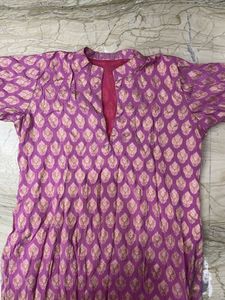 Purple Printed Kurta with Free Pants