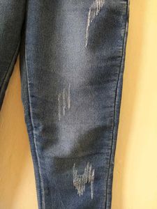 High Waisted Blue Jeans with Embellished Cuffs