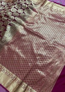 Elegant Maroon Silk Saree with Gold Motifs