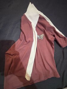 Ribbed Dusty Rose Colorblock Quarter-Zip Top with