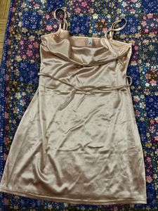Satin Ruched Cowl Neck Mini Dress