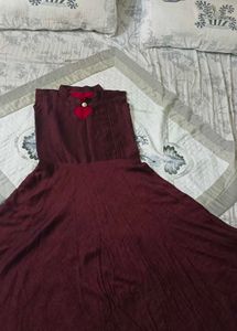 Maroon Ethnic Kurta with Red Neckline Detail