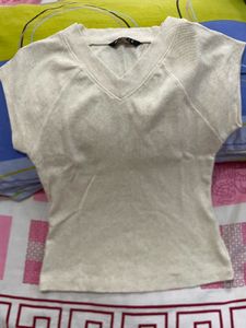 Cream V-Neck T-Shirt