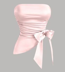 little box Pink Ruched Strapless Side-Tie top