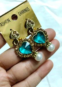 Heart Shaped Teal Earrings with Pearls