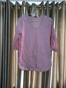 Pink Striped V-Neck Top