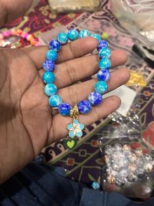 Blue Beaded Flower marble Bracelet