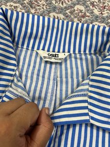 Blue and White Striped Button-Up Shirt