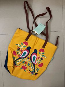 Bright Yellow Bird Print Tote Bag