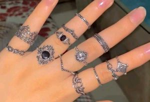 15 Boho Silver Ring Set