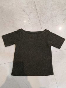 Fitted Party Sparkly Black Short Sleeve Top