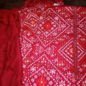 Stylish Red Bandhani Print Kurti Set
