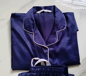 Navy Blue Satin Pajama Set