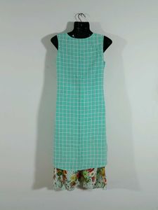 Sea Green Printed Overcoat Style Kurta Set