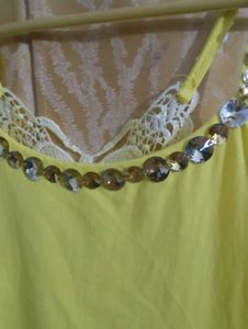 beaded Yellow Cami Top with Butterfly Detail
