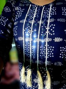 Elegant Blue Bandhani Kurta mirror work