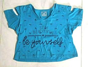 Blue Graphic Cold Shoulder Top