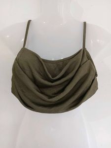 Stylish Olive Green Draped Crop Top