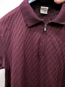 Men's Maroon Textured Polo Shirt