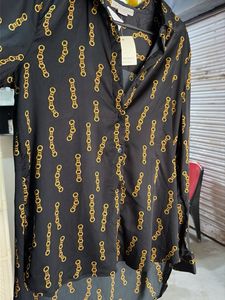 Chic Black Chain Print Button-Up Shirt