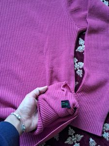 Ribbed Pink Turtleneck Sweater