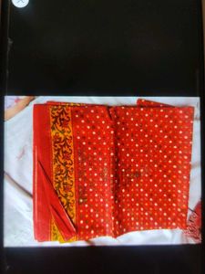 Beautiful Red Saree with Polka Dots