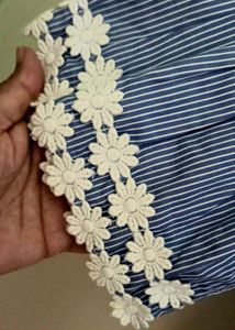 Faballey Blue Striped Bell Sleeve Top M