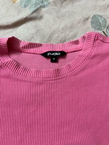 Ribbed Pink Lettuce Hem Top