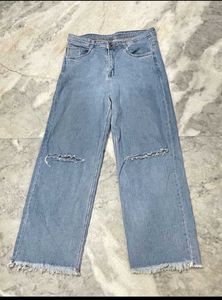 Light Wash Ripped Wide-Leg Jeans