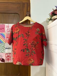 Vibrant Red Floral Print Top