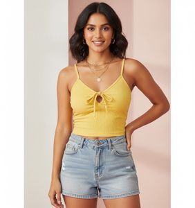 Yellow Ribbed Tank Top with Tie