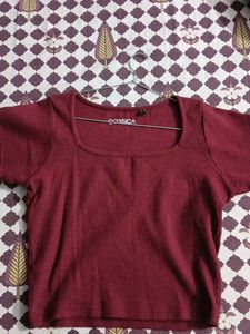 Maroon Ribbed Square Neck Top